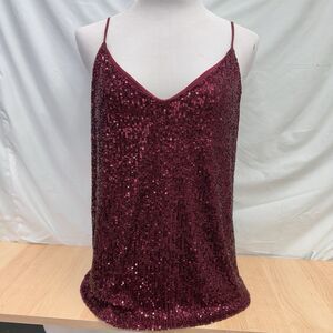 Calvin Klein Sequin Tank Top Women's Size L Wine/Maroon Sparkle NwoT Full Lined
